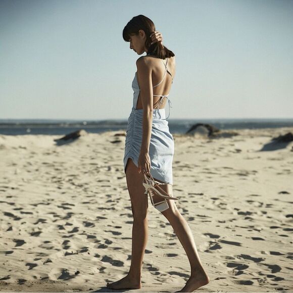 NWT Bardot Cindy Dreamer Dress Open-Back Apron Light Blue Size 6 - Picture 1 of 9